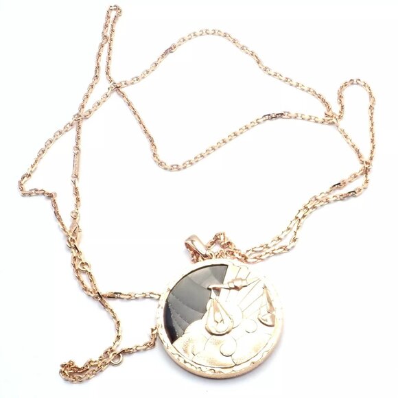 Van Cleef & Arpels Zodiaque18k Rose Gold Libra Pendant Obsidian Necklace Cert. - Picture 12 of 13